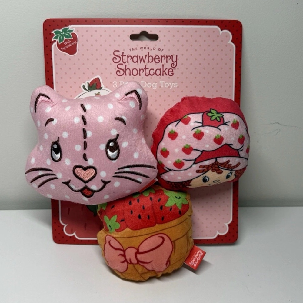 Strawberry Shortcake Dog Toys 3pk Stuffed With Squeaker